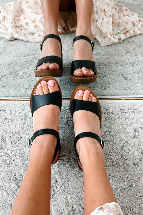 Walking On Air Open Toe Chunky Heel Sandals (Black) - NanaMacs