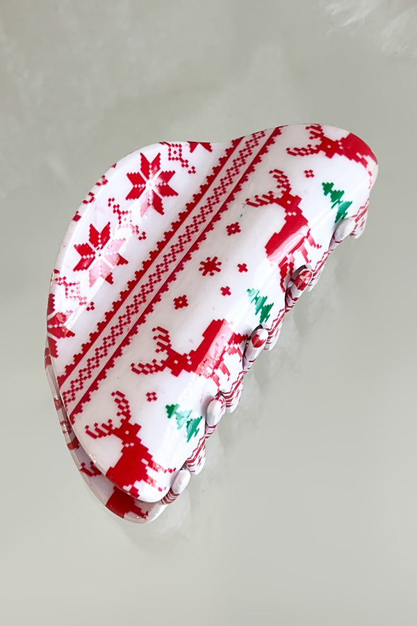 Sleigh Hair, Don't Care Holiday Theme Rounded Hair Clip (Red/White) - NanaMacs