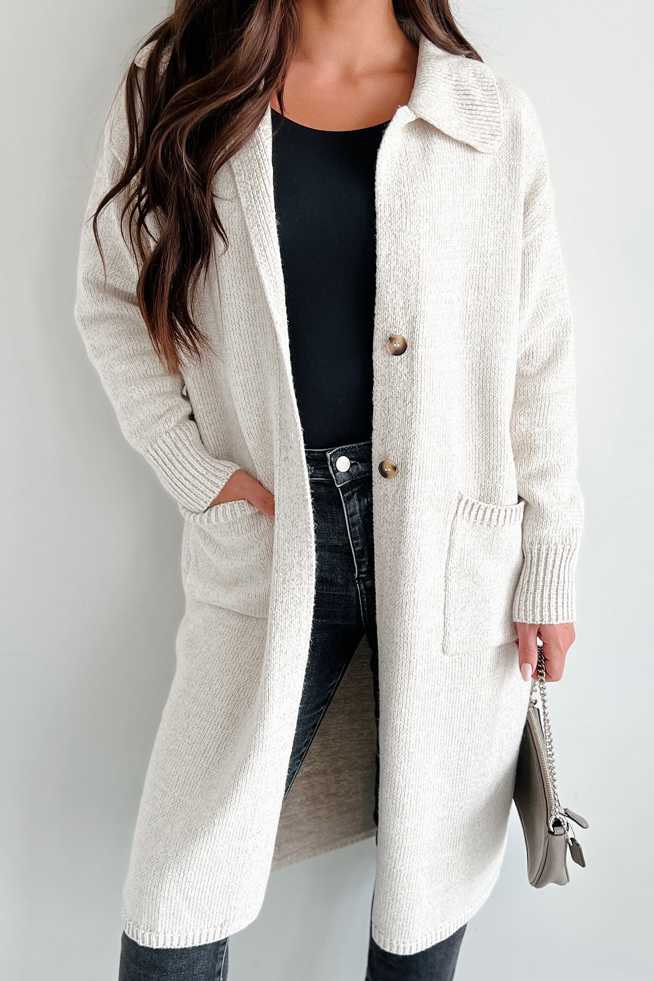 Cozy Winters Long Sweater Cardigan (Oatmeal) - NanaMacs