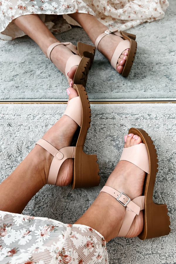 Walking On Air Open Toe Chunky Heel Sandals (Nude) - NanaMacs