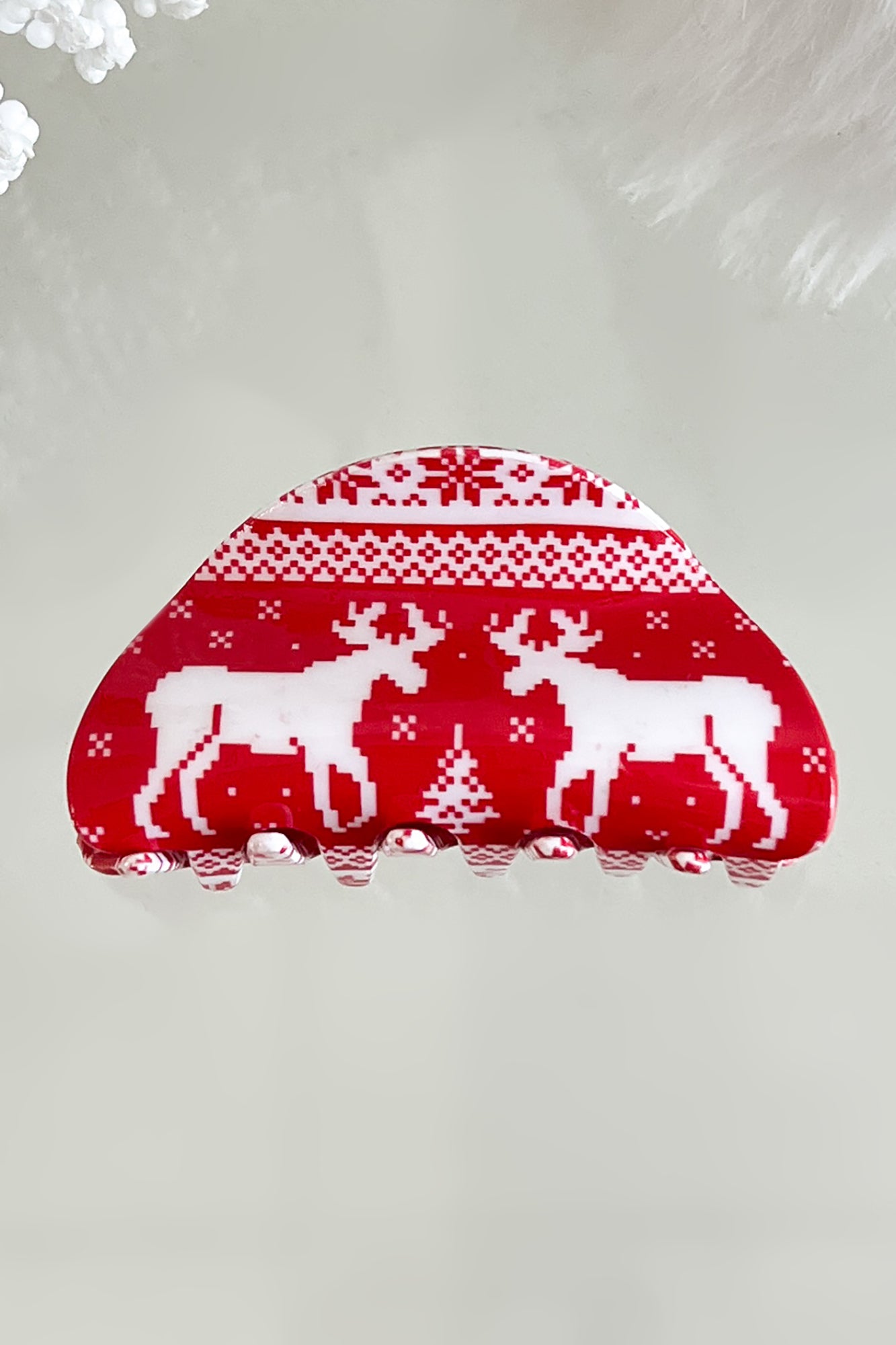 Merry Christ-Moose Holiday Theme Rounded Hair Clip (Red/White) - NanaMacs