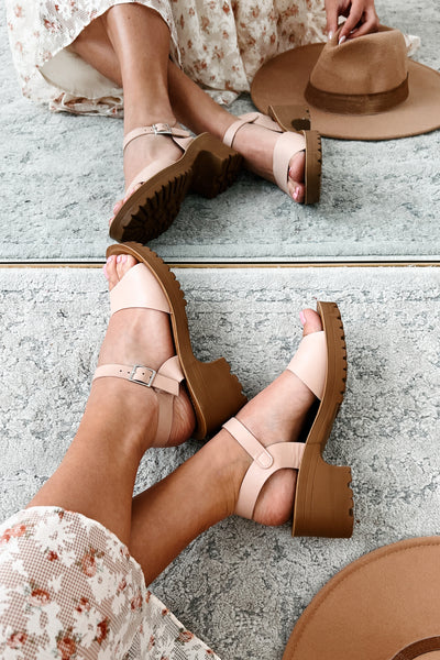 Walking On Air Open Toe Chunky Heel Sandals (Nude) - NanaMacs