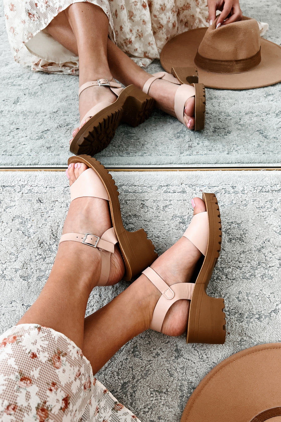 Walking On Air Open Toe Chunky Heel Sandals (Nude) - NanaMacs