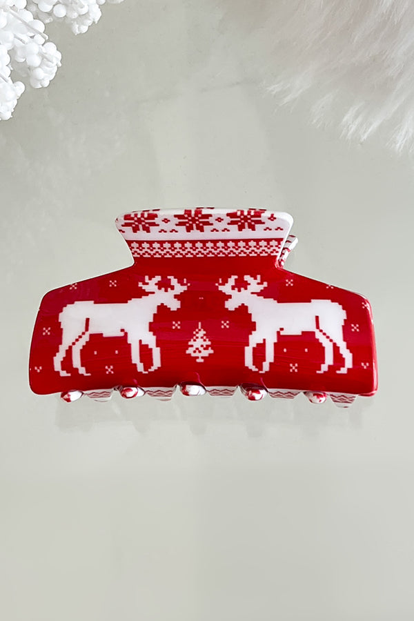 Happily Ever Antler Holiday Theme Hair Clip (Red/White) - NanaMacs