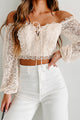 Down Broadway Off The Shoulder Lace Crop Top (Cream) - NanaMacs