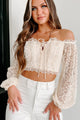 Down Broadway Off The Shoulder Lace Crop Top (Cream) - NanaMacs