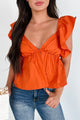 Flirty Nature Ruffle Sleeve Babydoll Top (Burnt Orange) - NanaMacs