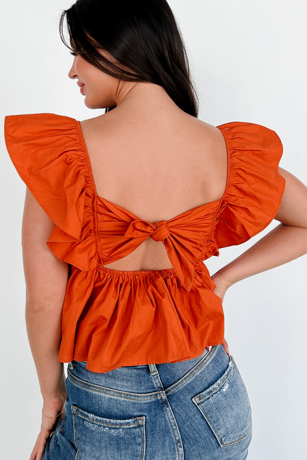 Flirty Nature Ruffle Sleeve Babydoll Top (Burnt Orange) - NanaMacs