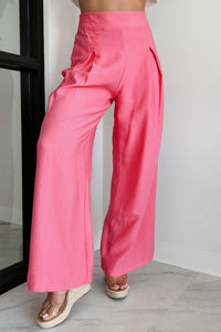 Energetic Response High Rise Pleated Wide Leg Pants (Pink) - NanaMacs