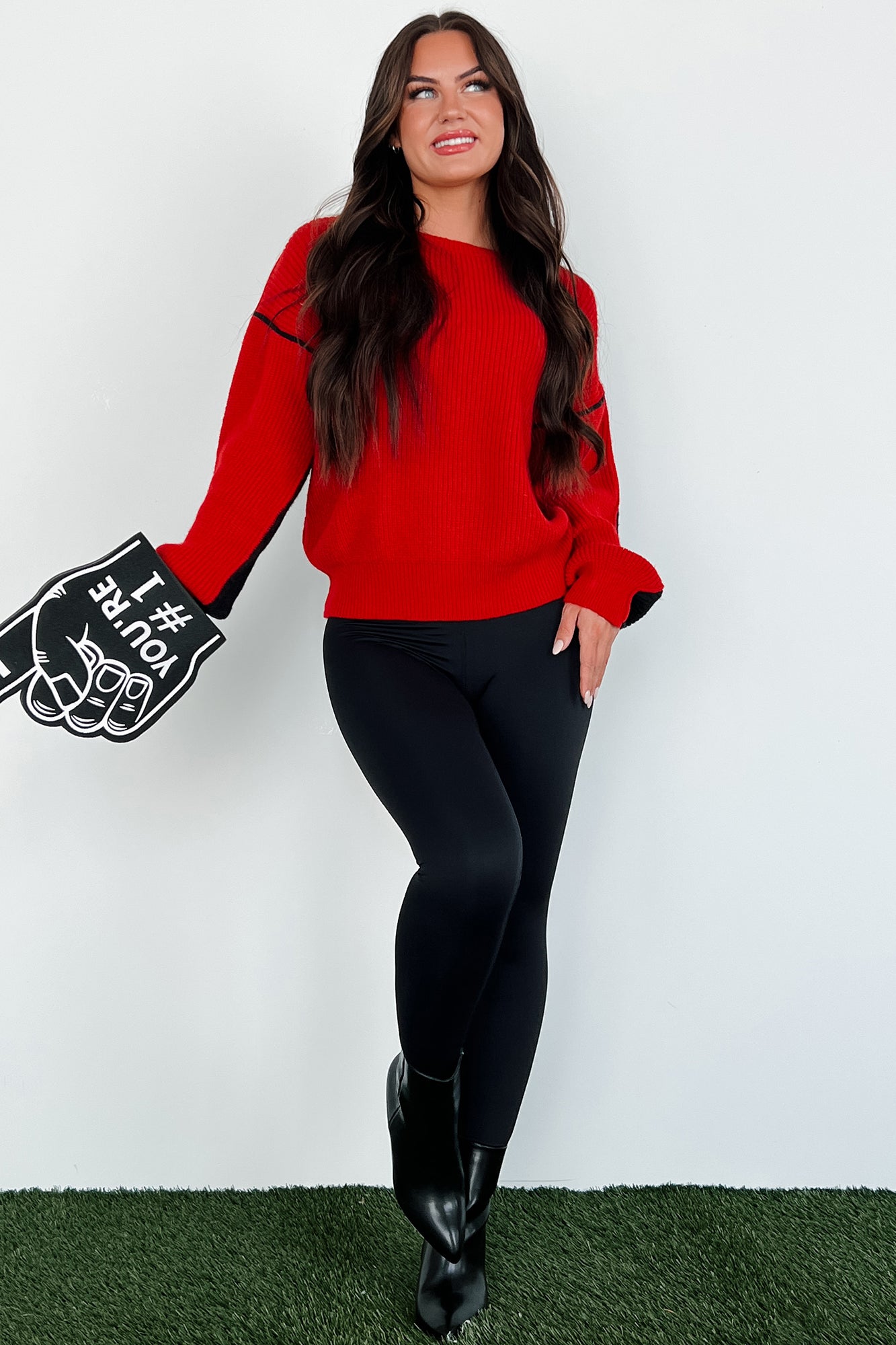 Competitively Cute Colorblock Sweater (Red/Black) - NanaMacs