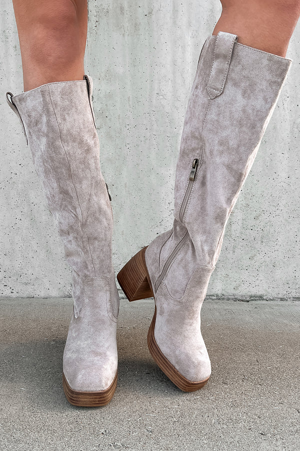 You've Got My Interest Faux Suede Platform Boots (Grey) - NanaMacs