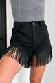 Here For A Good Time High Waist Fringed Shorts (Black Denim)