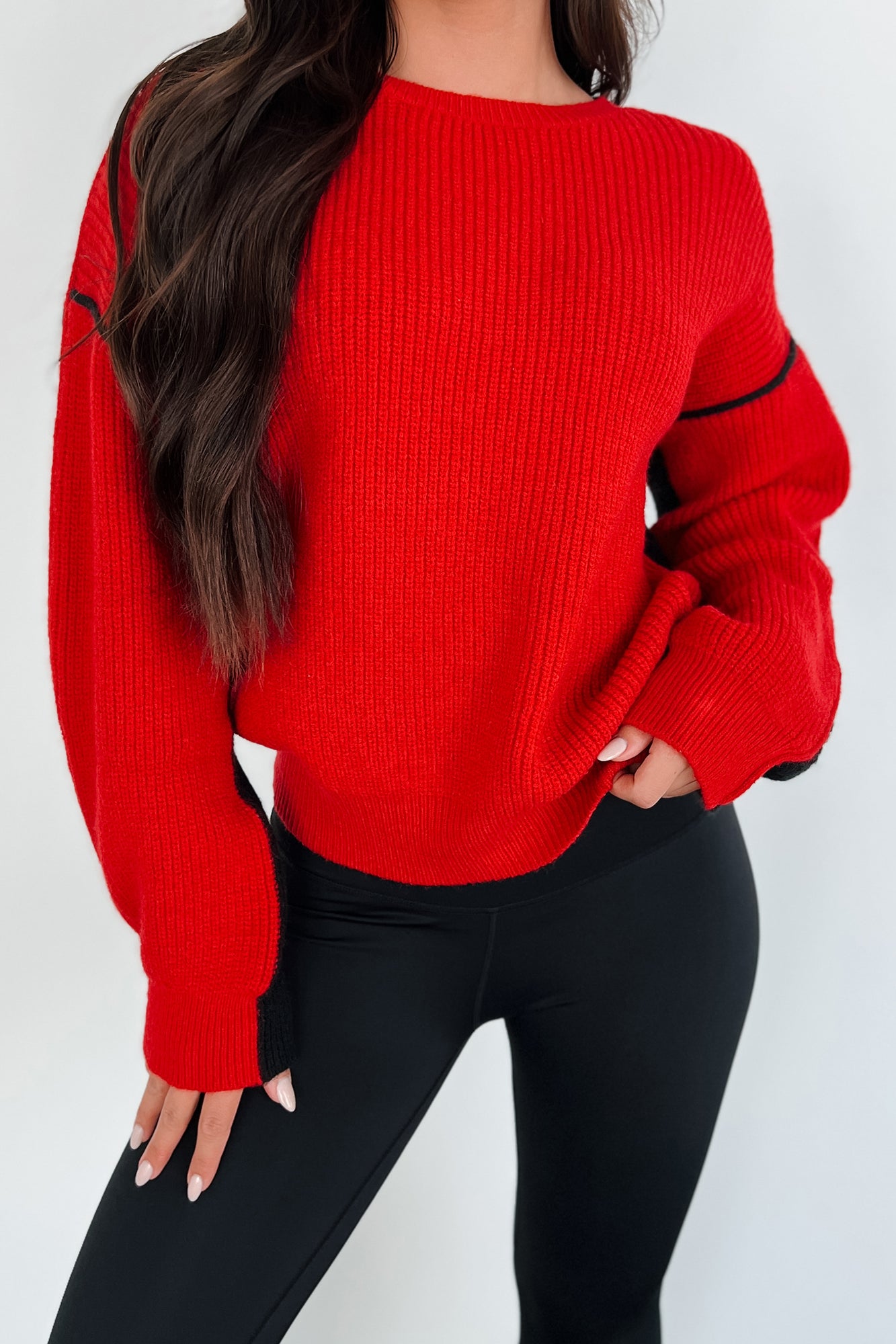 Competitively Cute Colorblock Sweater (Red/Black) - NanaMacs