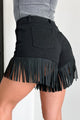 Here For A Good Time High Waist Fringed Shorts (Black Denim) - NanaMacs