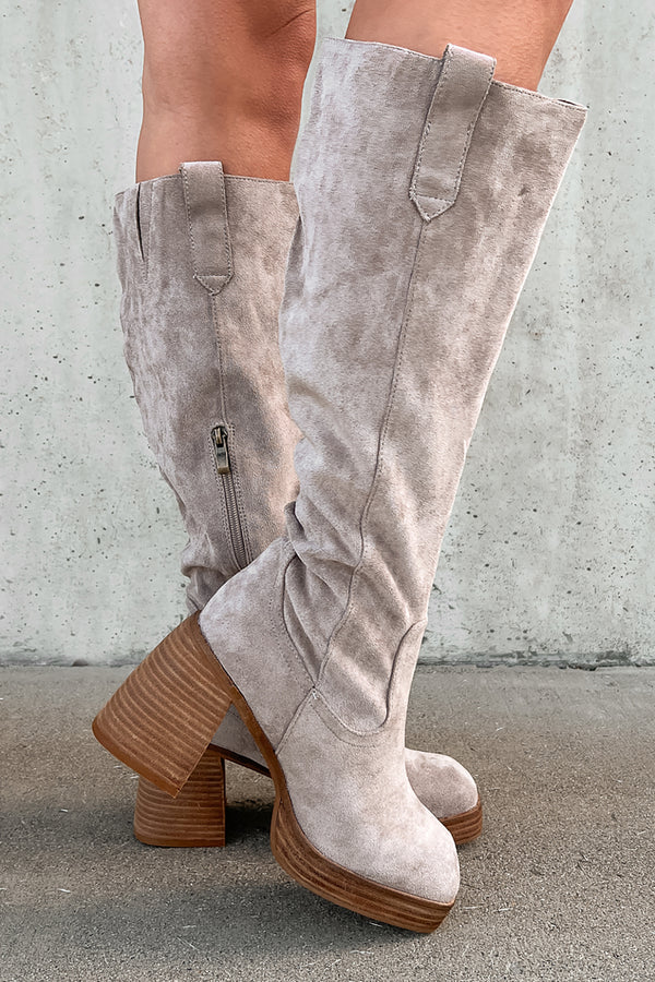 You've Got My Interest Faux Suede Platform Boots (Grey) - NanaMacs