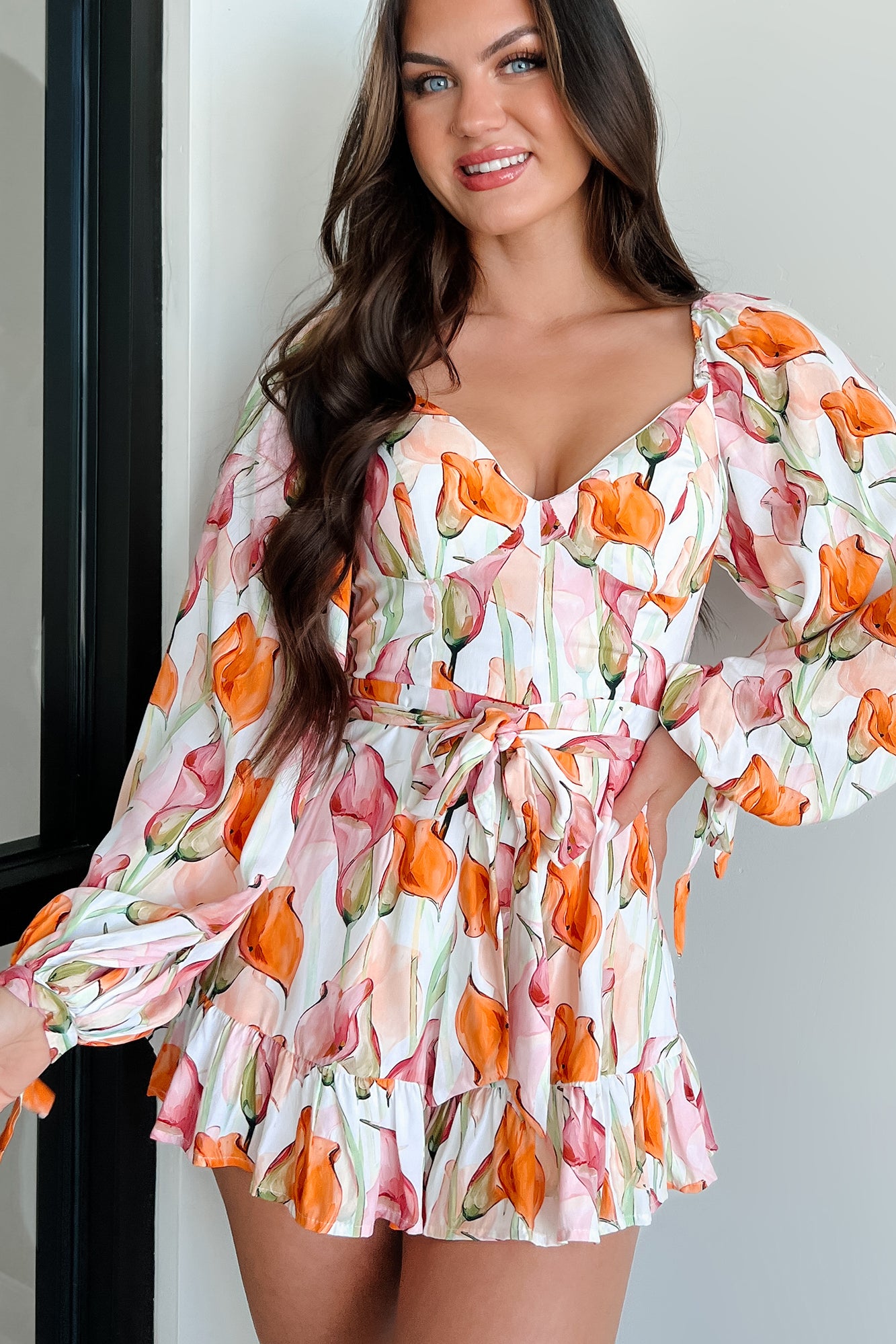 Stem-sational Floral Romper (White/Peach Multi) - NanaMacs