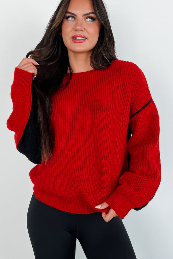 Competitively Cute Colorblock Sweater (Red/Black) - NanaMacs