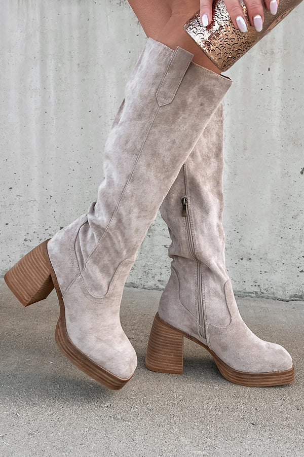 You've Got My Interest Faux Suede Platform Boots (Grey) - NanaMacs