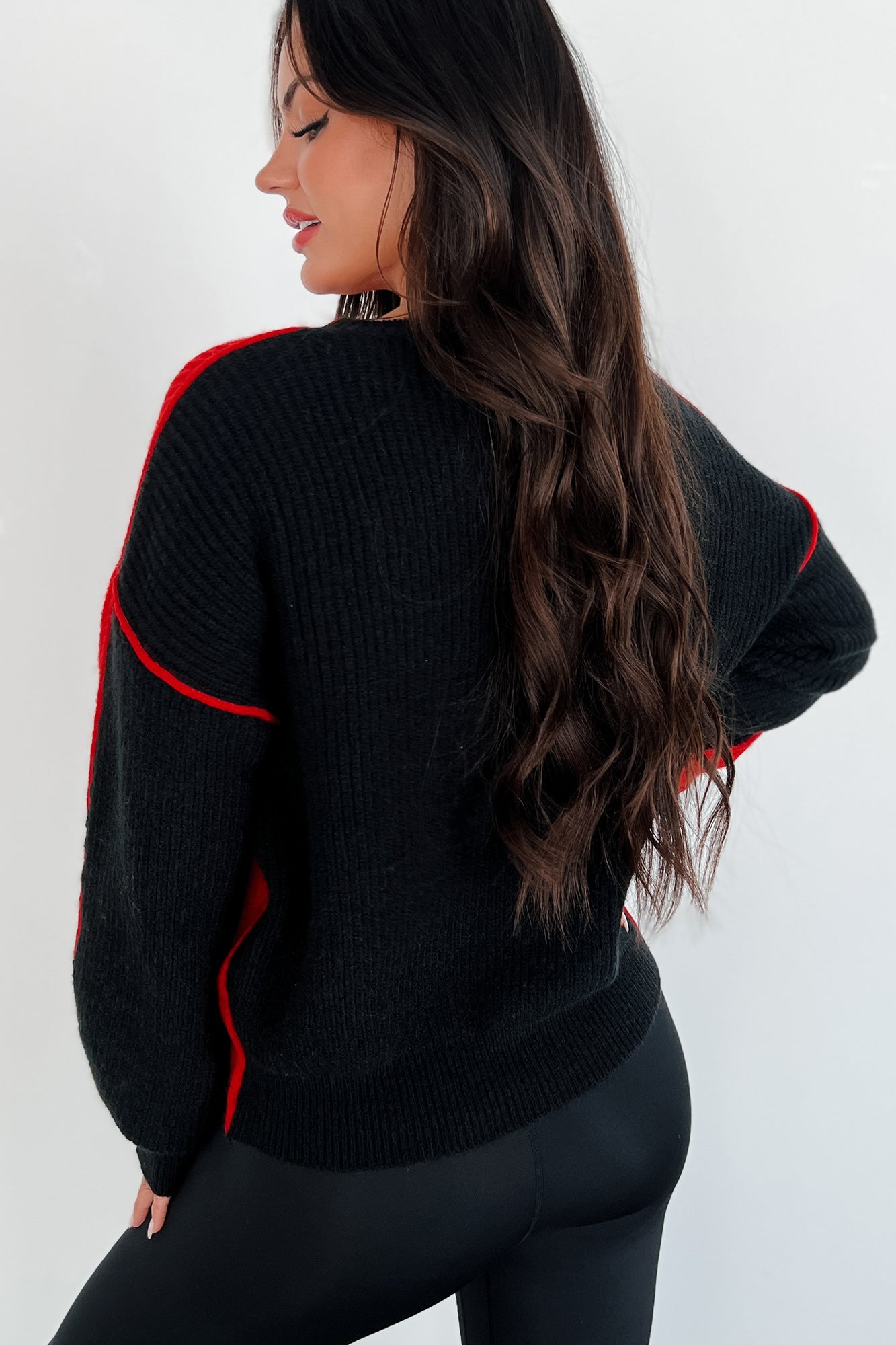 Competitively Cute Colorblock Sweater (Red/Black) - NanaMacs