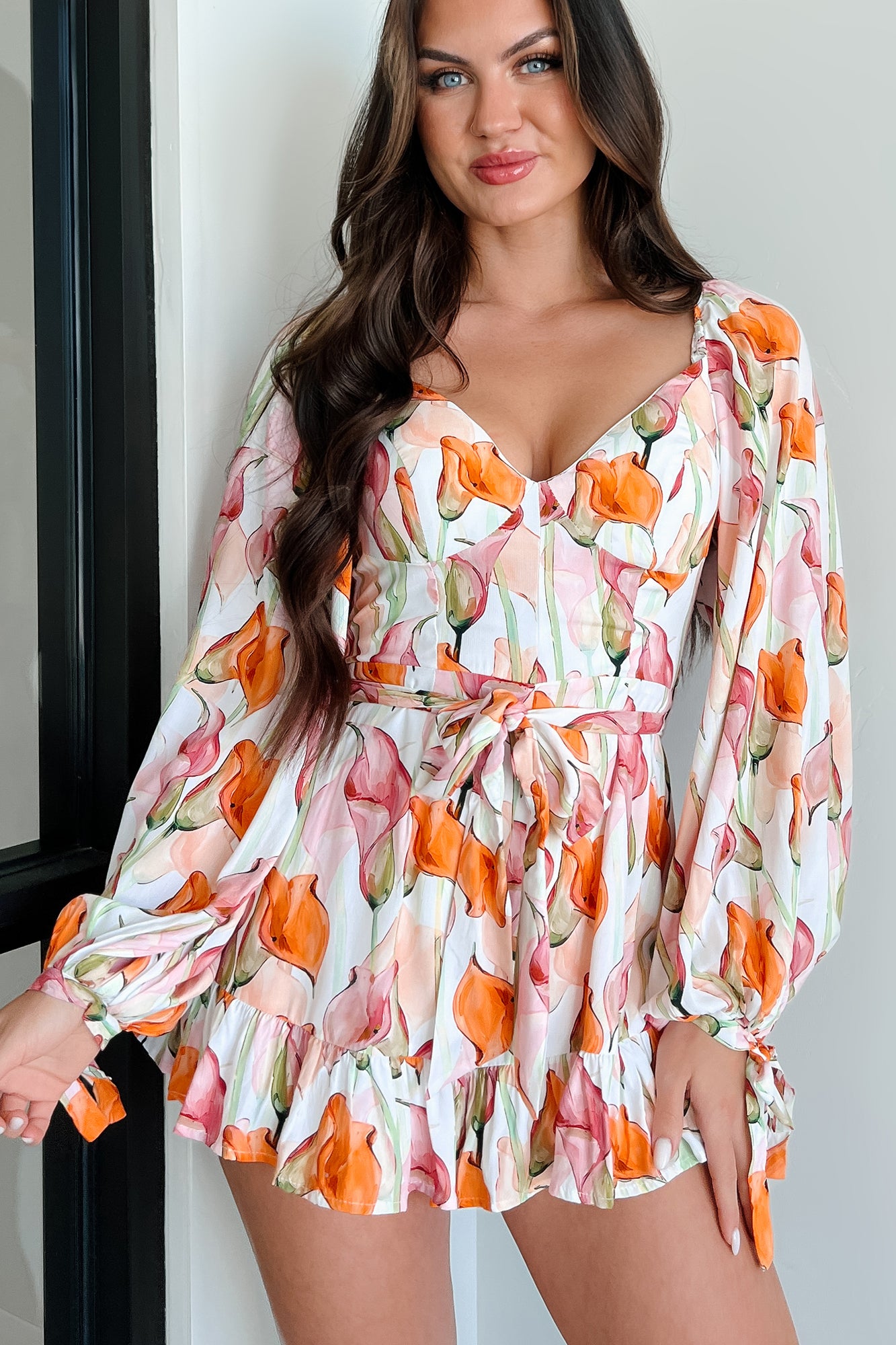 Stem-sational Floral Romper (White/Peach Multi) - NanaMacs