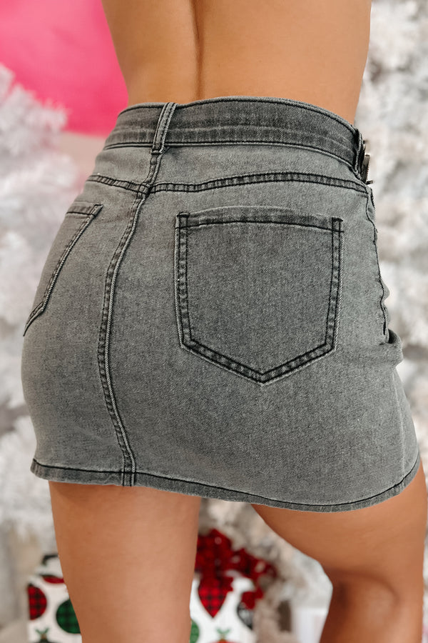 What In Tarnation Belted Denim Mini Skirt (Black) - NanaMacs