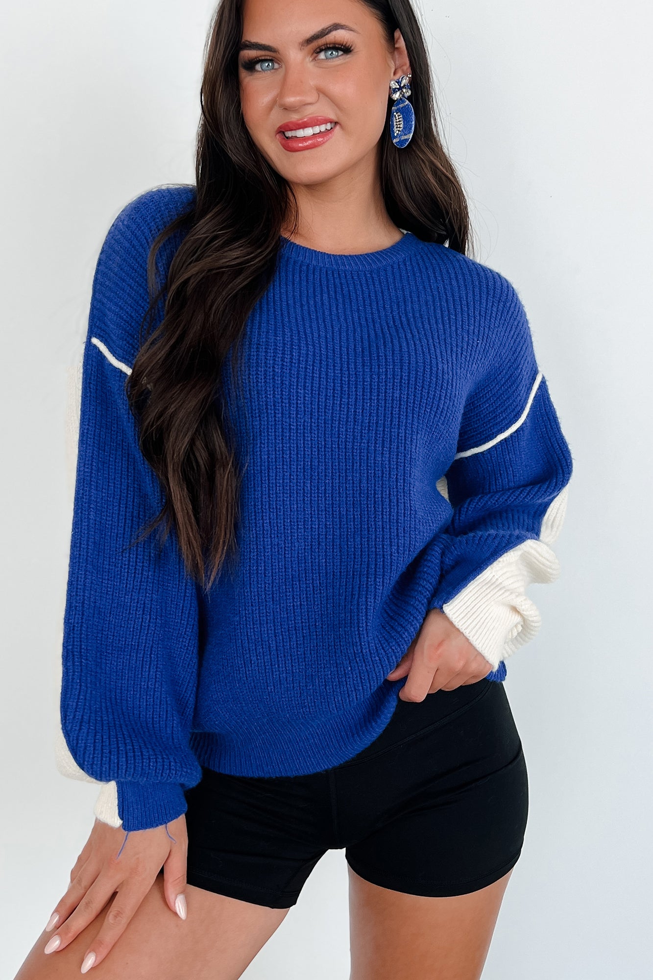 Competitively Cute Colorblock Sweater (Blue/Ivory) - NanaMacs