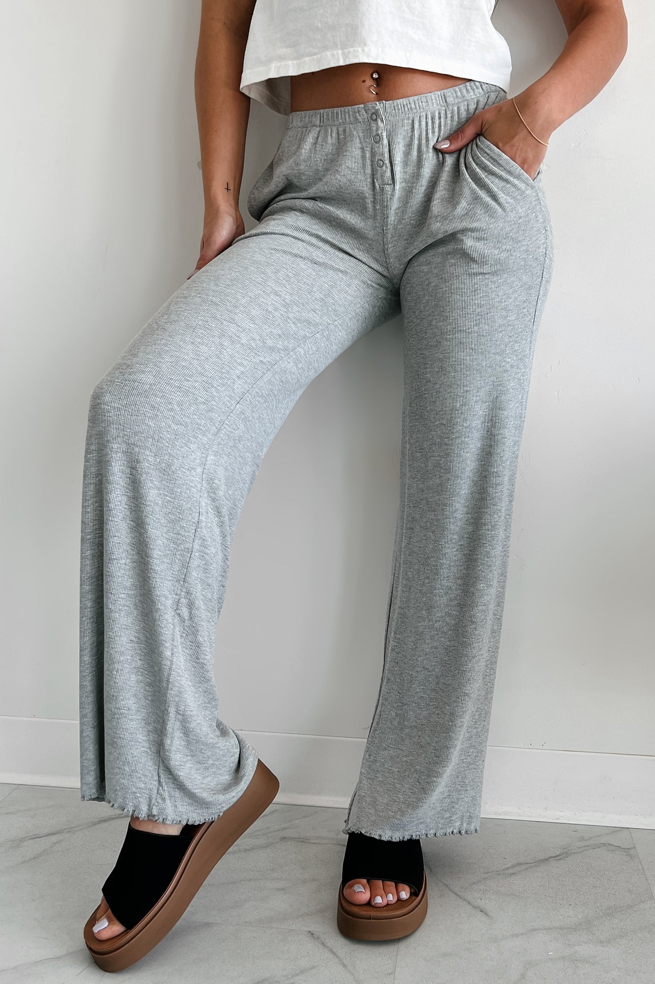 All Tuckered Out Ribbed Lounge Pants (Heather Grey) - NanaMacs