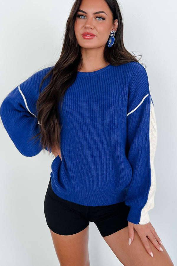 Competitively Cute Colorblock Sweater (Blue/Ivory) - NanaMacs