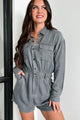 Fremont Button Front Long Sleeve Romper (Washed Black) - NanaMacs