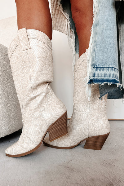 A League Of My Own Western Cowboy Boots (Ivory Snake) - NanaMacs