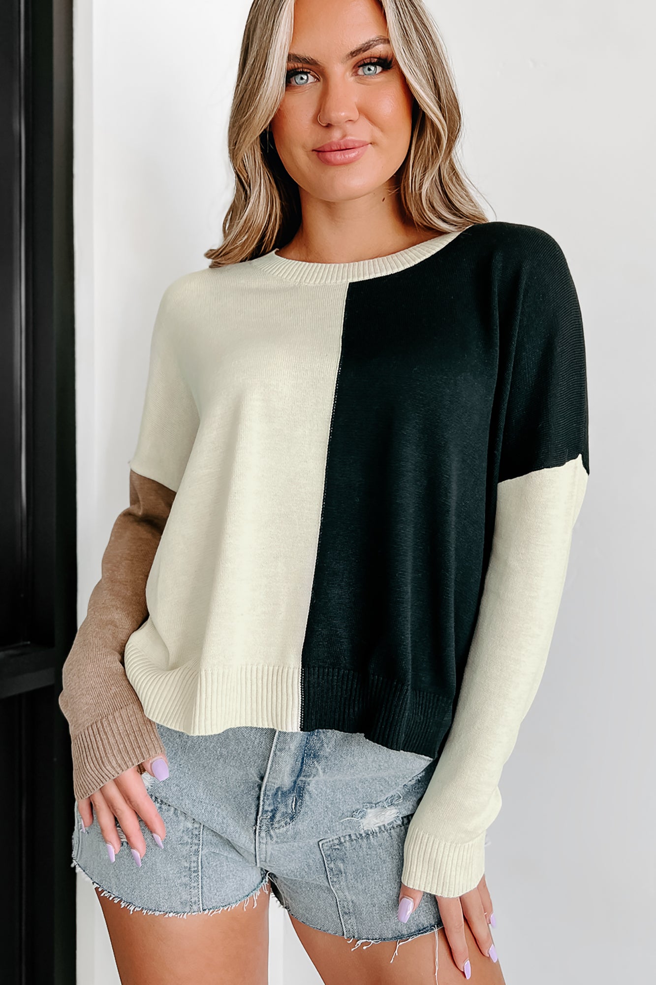 Never Giving Up On You Colorblock Sweater (Black Multi) - NanaMacs