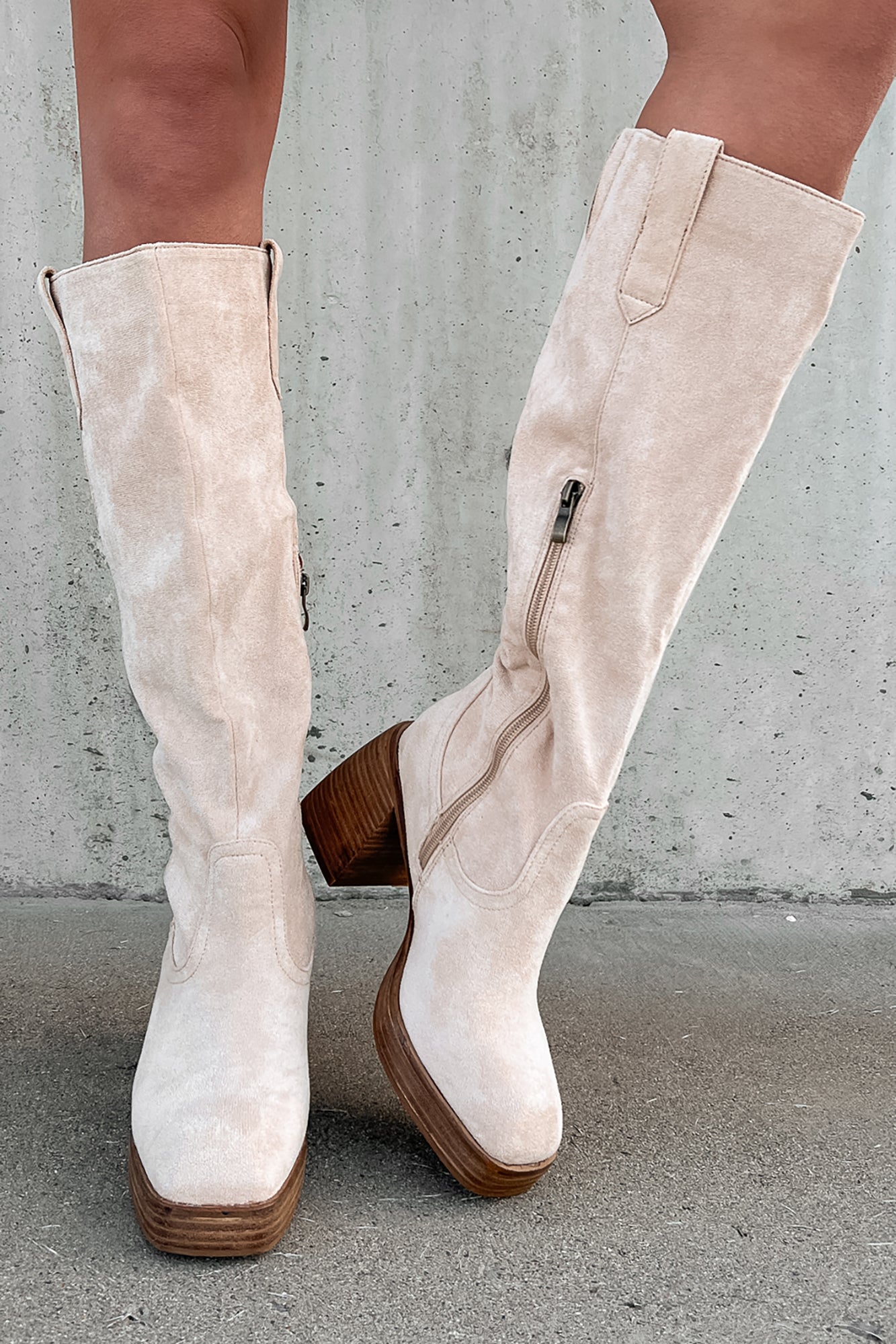 You've Got My Interest Faux Suede Platform Boots (Beige) - NanaMacs