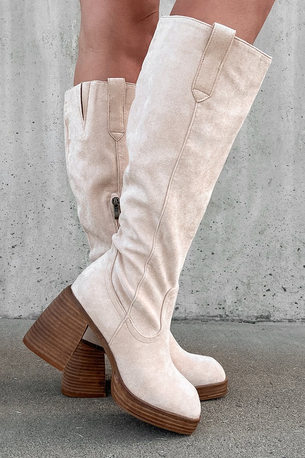 You've Got My Interest Faux Suede Platform Boots (Beige) - NanaMacs