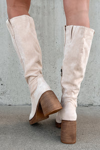 You've Got My Interest Faux Suede Platform Boots (Beige) - NanaMacs