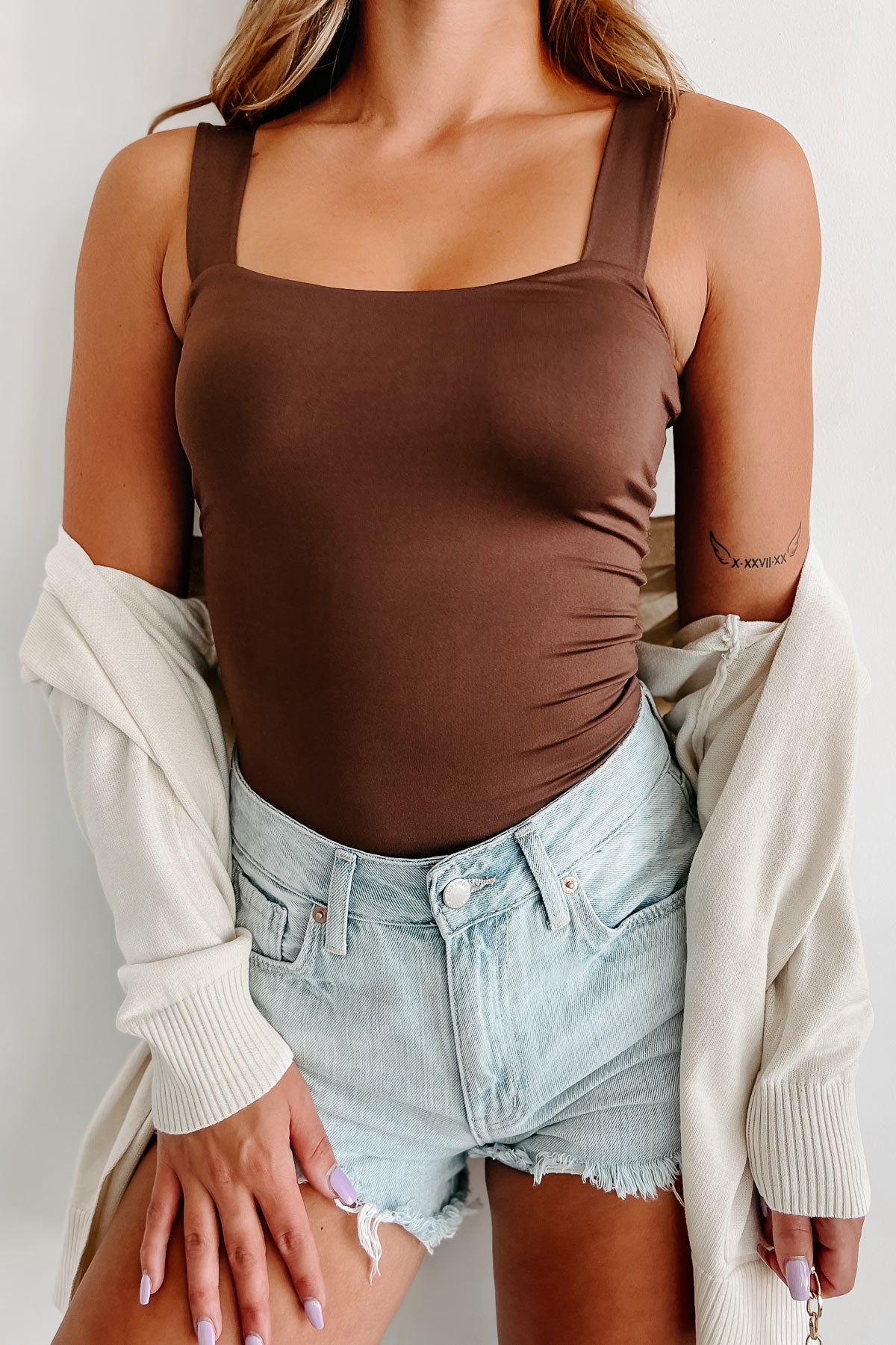 Never Out Of Touch Square Neck Tank Top (Coffee Bean) - NanaMacs