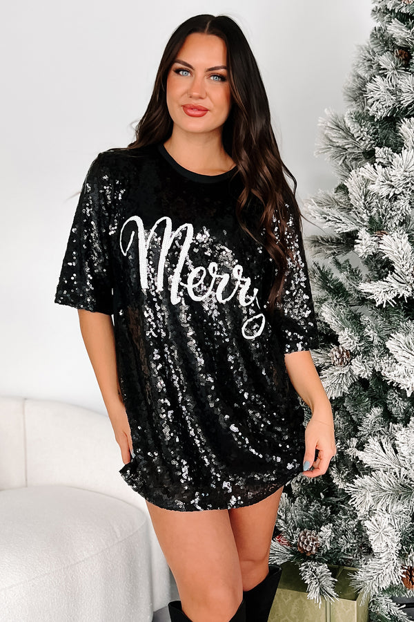 "Merry" Holiday Sequin Dress (Black) - NanaMacs