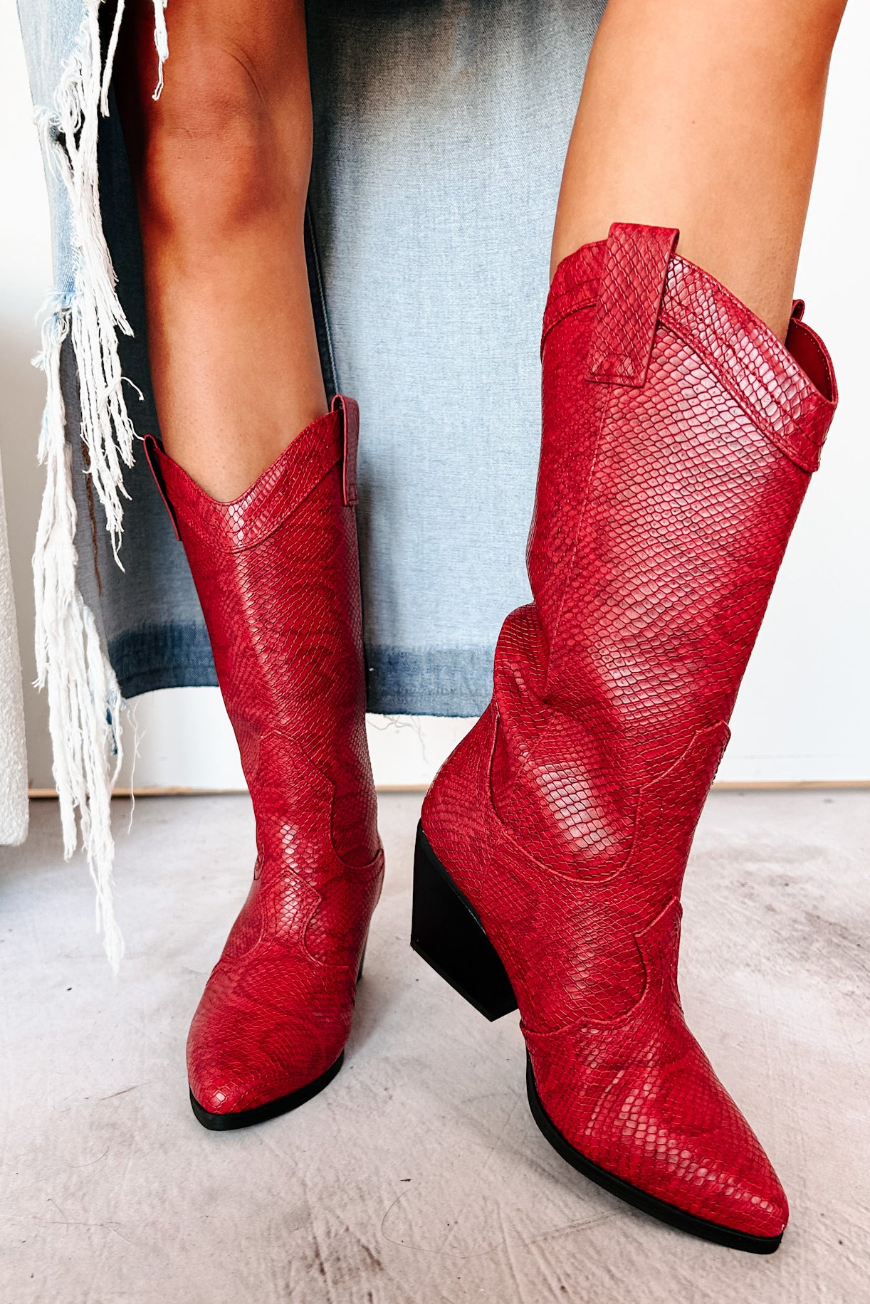 A League Of My Own Western Cowboy Boots (Red Snake)