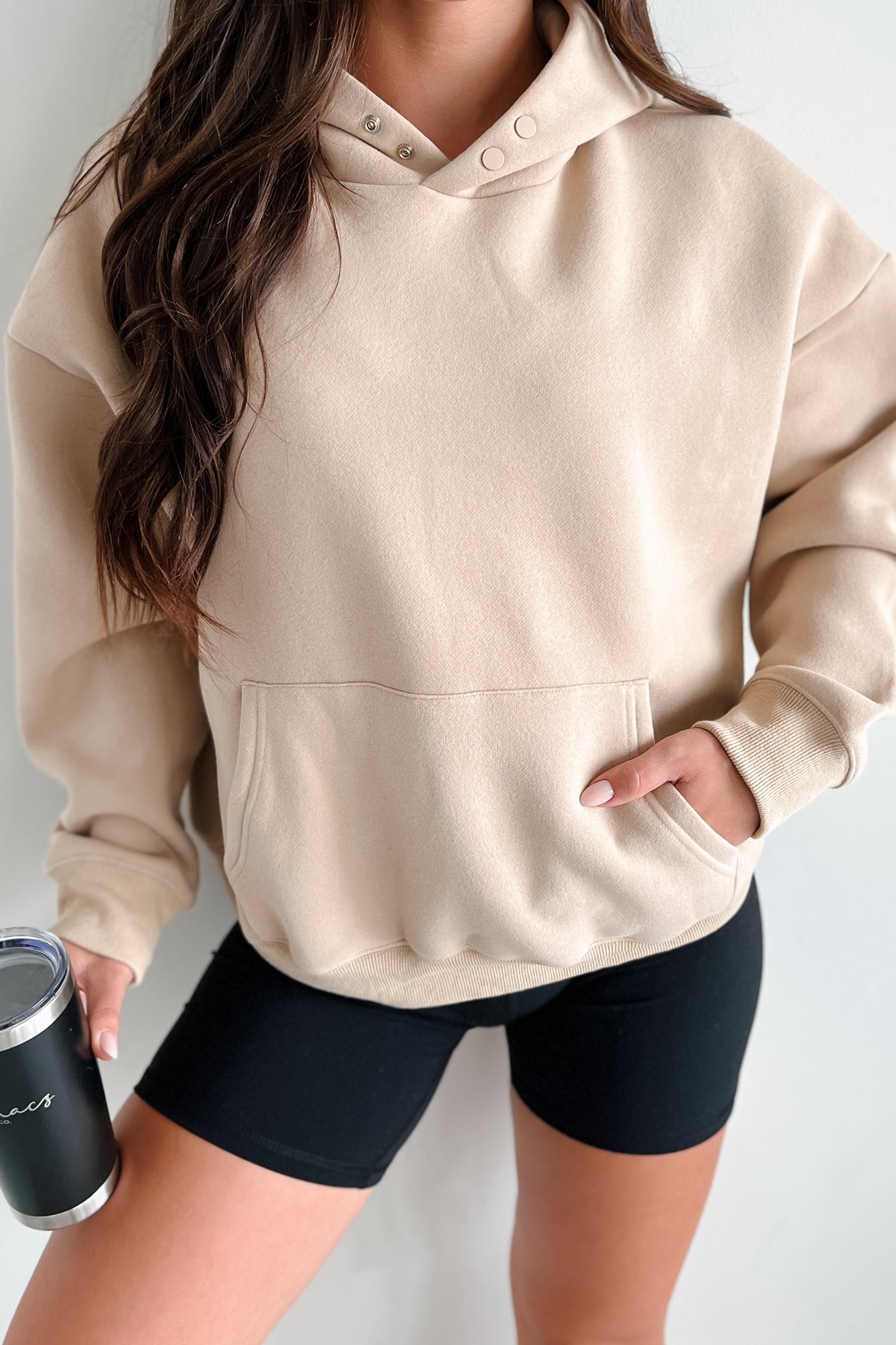 Feeling At Ease Snap-Button Hoodie (Taupe) · NanaMacs