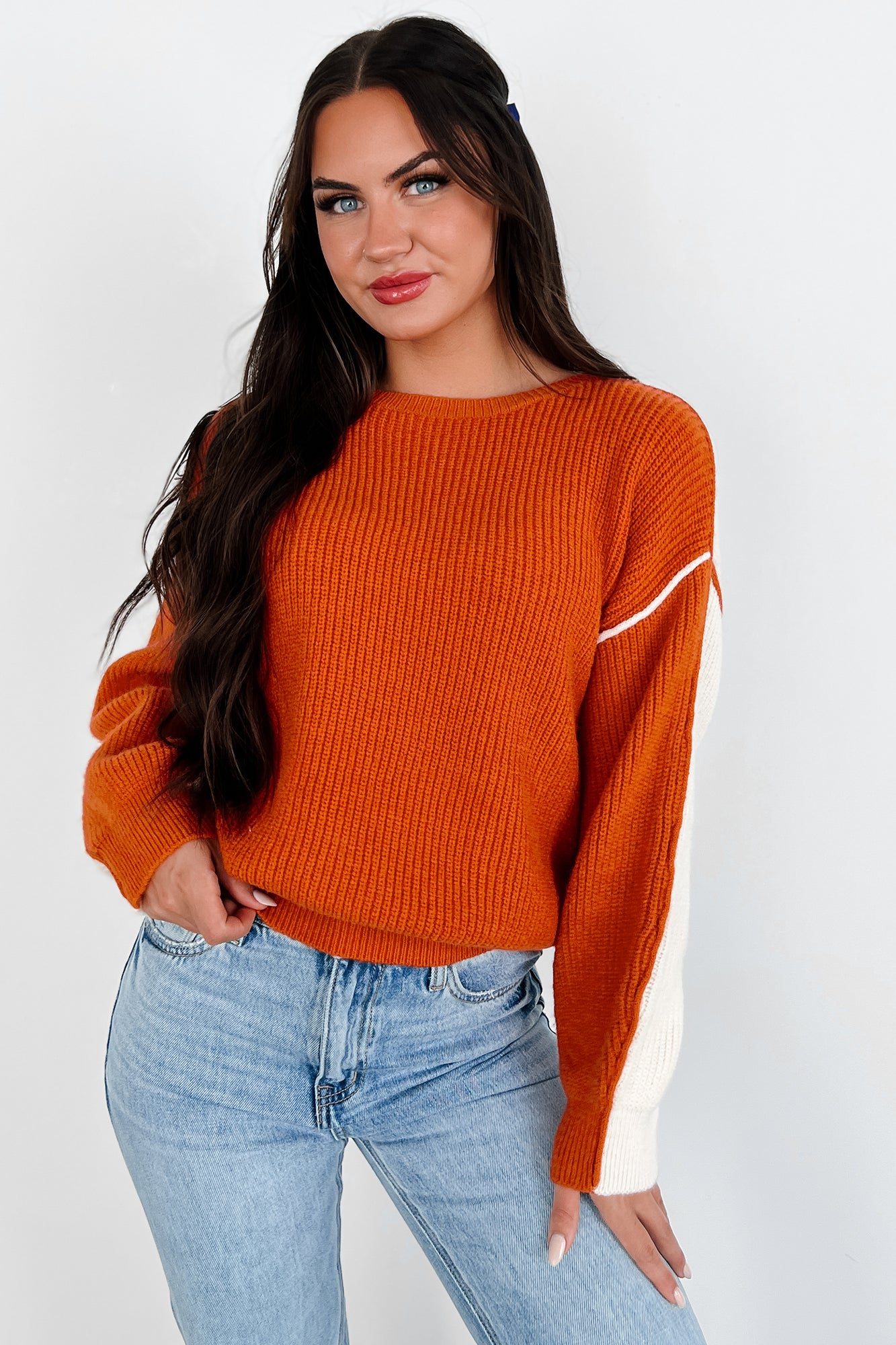 Competitively Cute Colorblock Sweater (Orange/Ivory) - NanaMacs