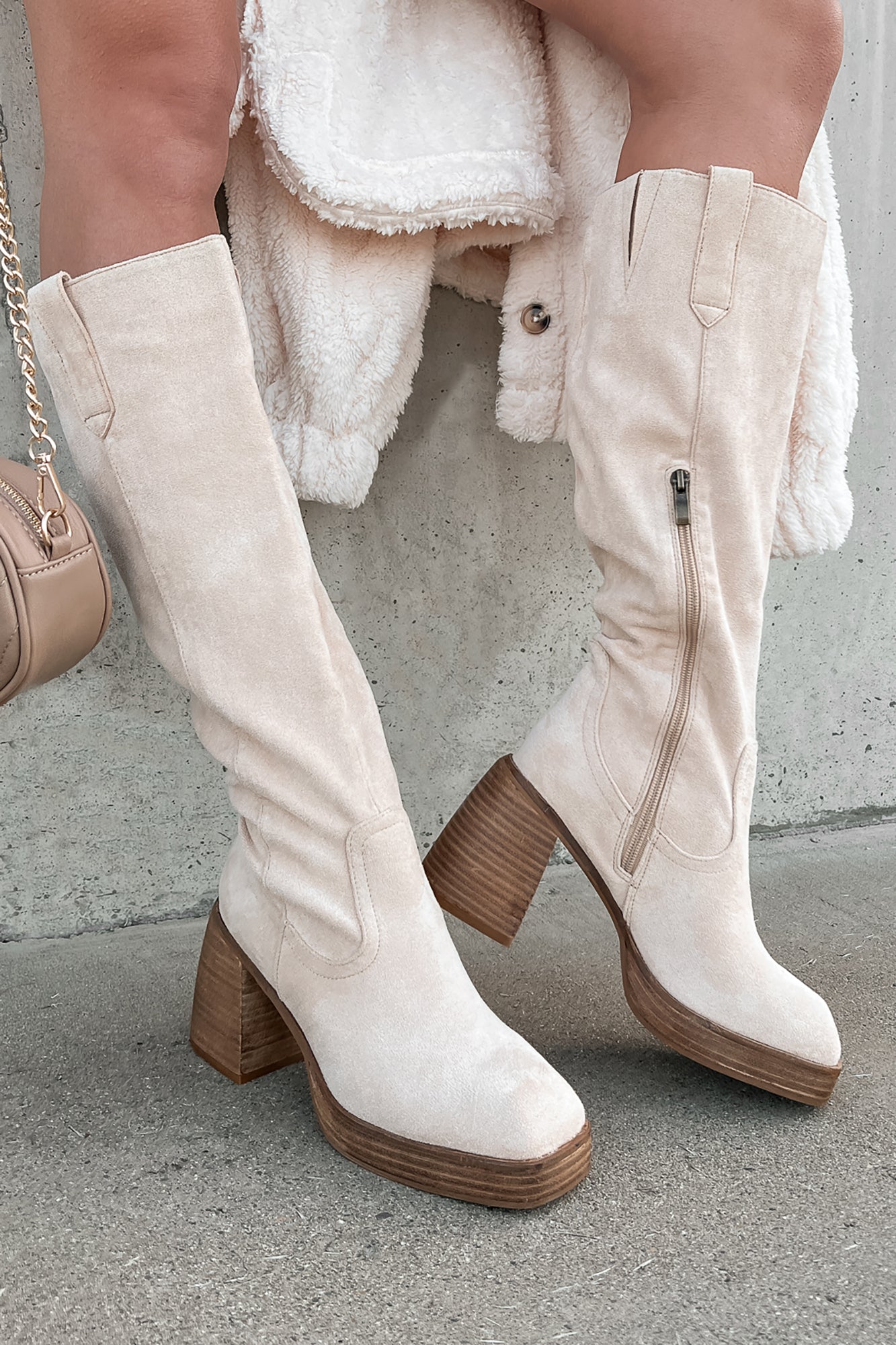 You've Got My Interest Faux Suede Platform Boots (Beige) - NanaMacs