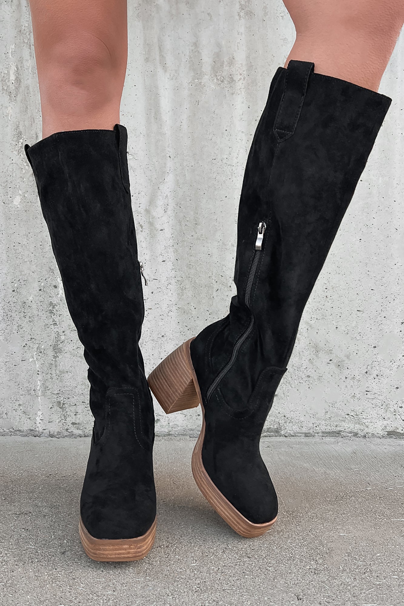 You've Got My Interest Faux Suede Platform Boots (Black) - NanaMacs