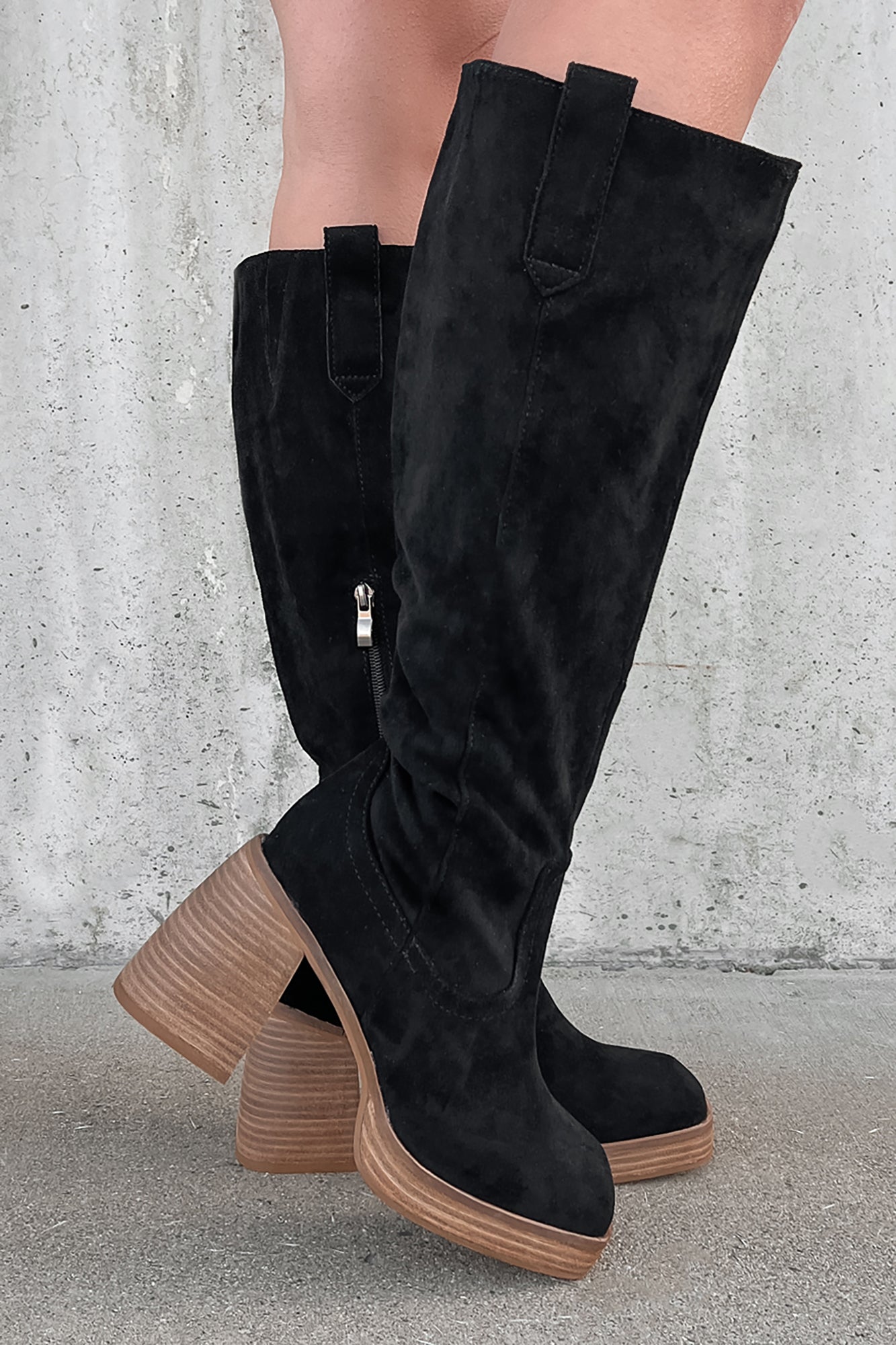 You've Got My Interest Faux Suede Platform Boots (Black) - NanaMacs