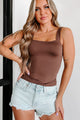 Never Out Of Touch Square Neck Tank Top (Coffee Bean) - NanaMacs