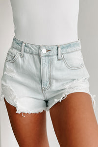 Crazy Crush High Rise Distressed Denim Shorts (Light Wash) - NanaMacs