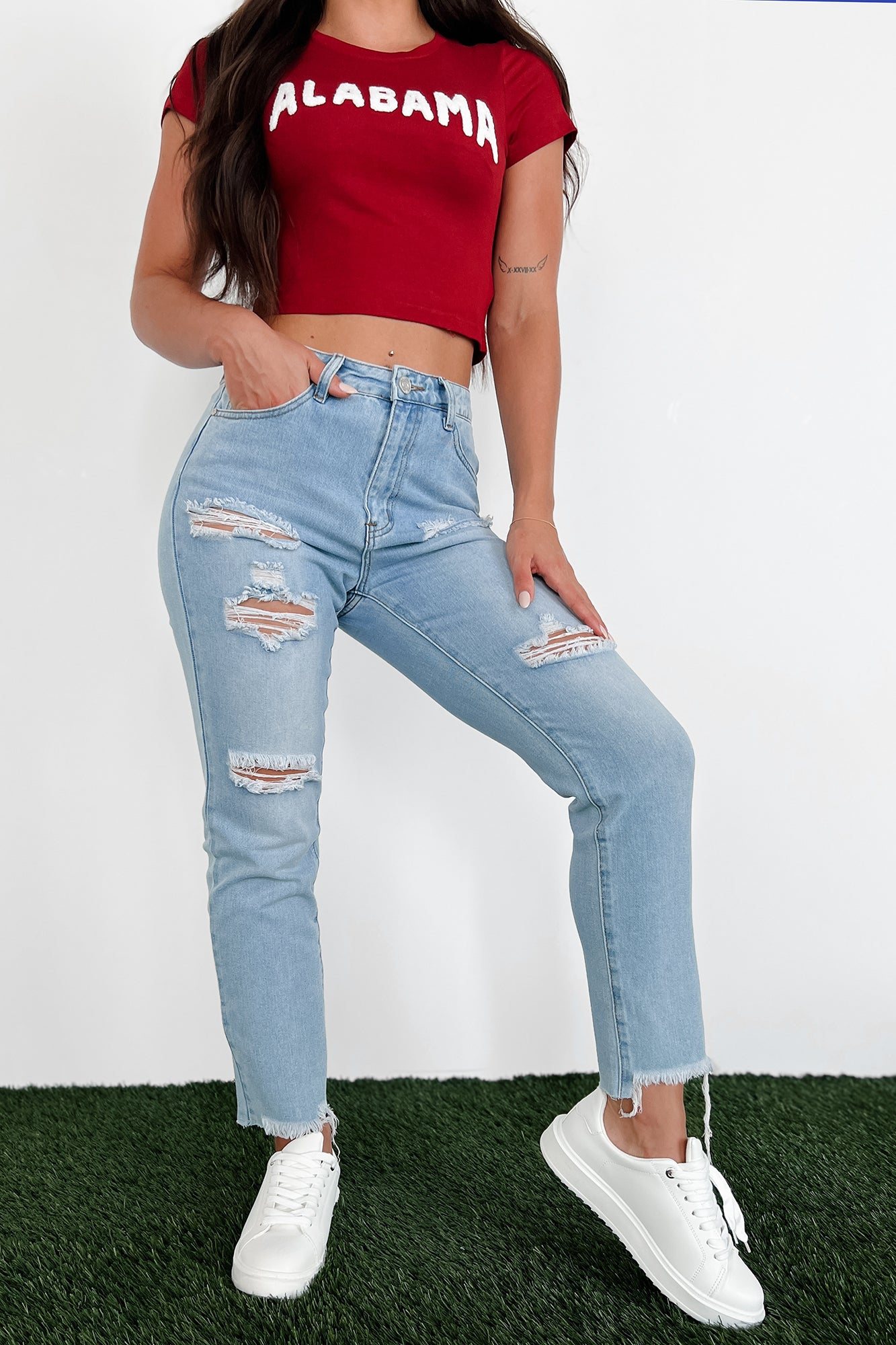 Boone High Rise Distressed Mom Jeans (Light Denim) - NanaMacs