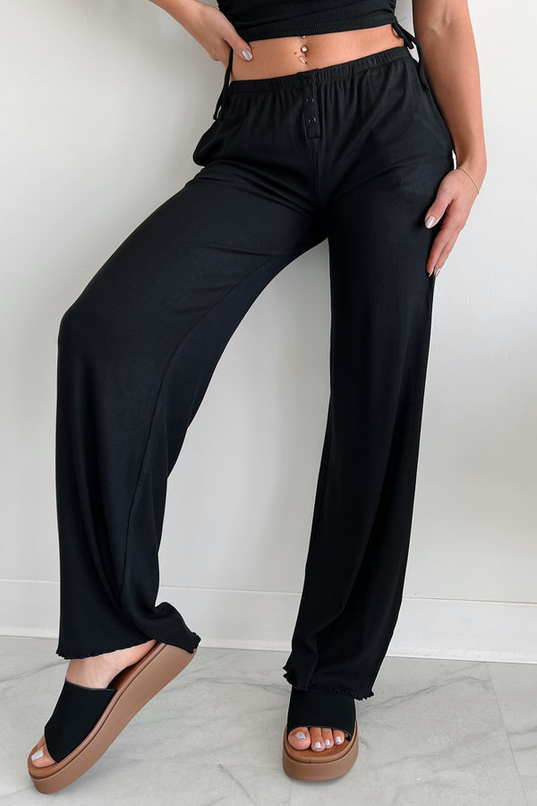 All Tuckered Out Ribbed Lounge Pants (Black) - NanaMacs