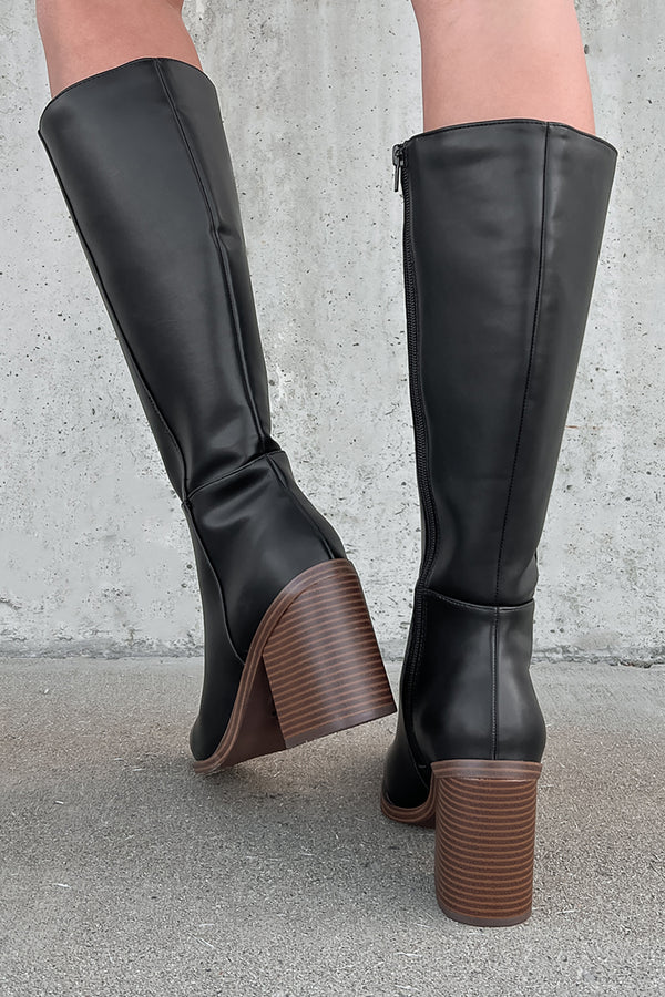 Sophisticated & Cool Faux Leather Tall Boots (Black/Brown) - NanaMacs