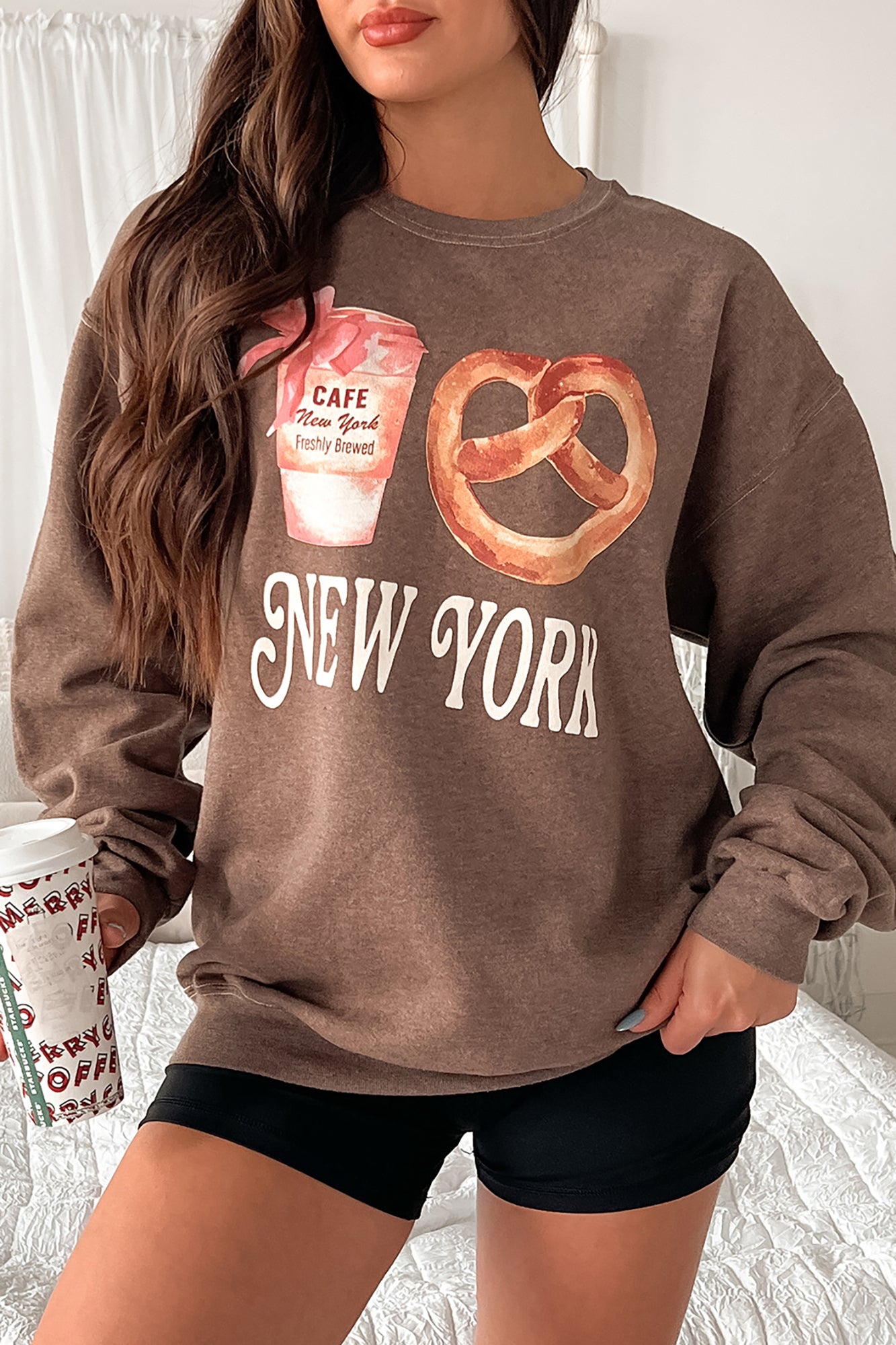 New York Necessities Graphic Sweatshirt (Coffee) - NanaMacs