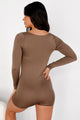 My Greatest Motivator Square Neck Long Sleeve Romper (Brown) - NanaMacs