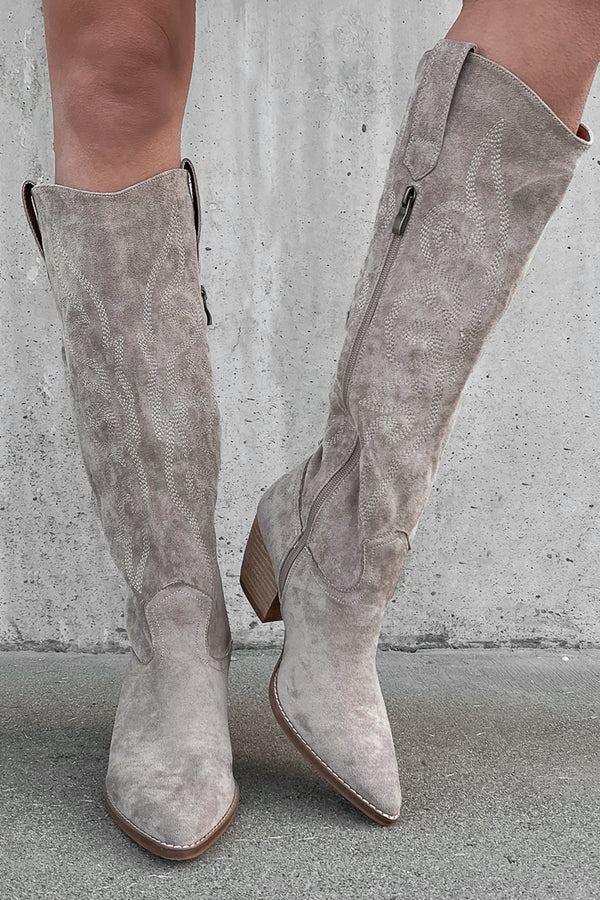 The Big Show Faux Suede Cowboy Boots (Grey) - NanaMacs